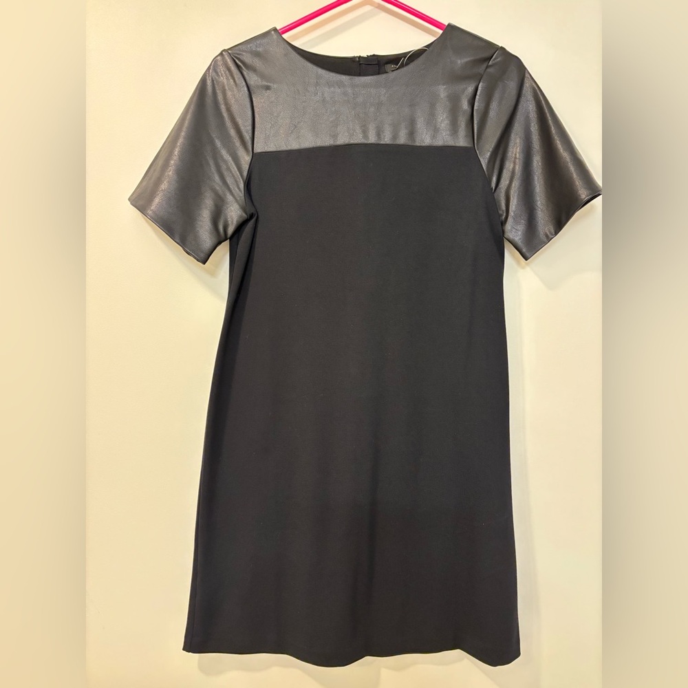 Ann Taylor Black leather and Ponte dress